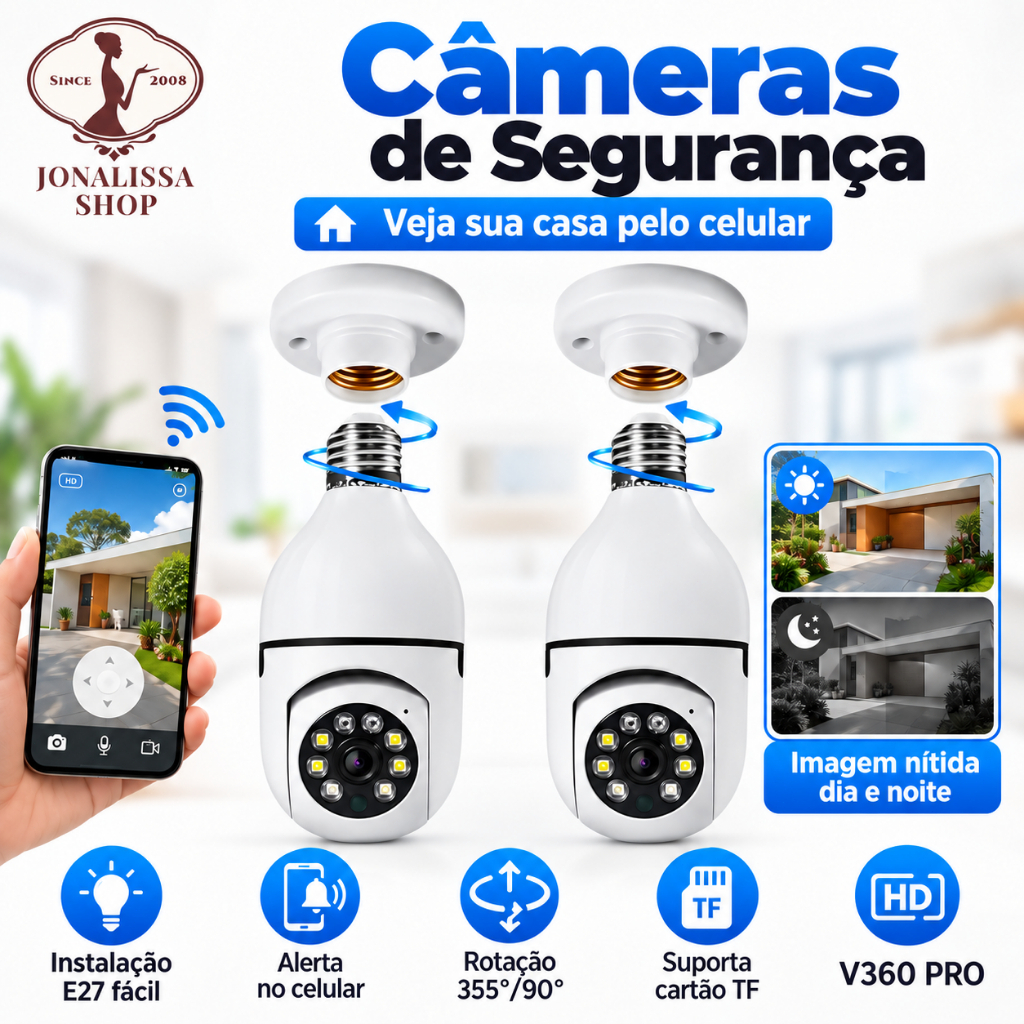 Câmeras Lâmpada Wi-Fi 1080P V360 Pro E27 Visão Noturna Áudio Detecção Movimento