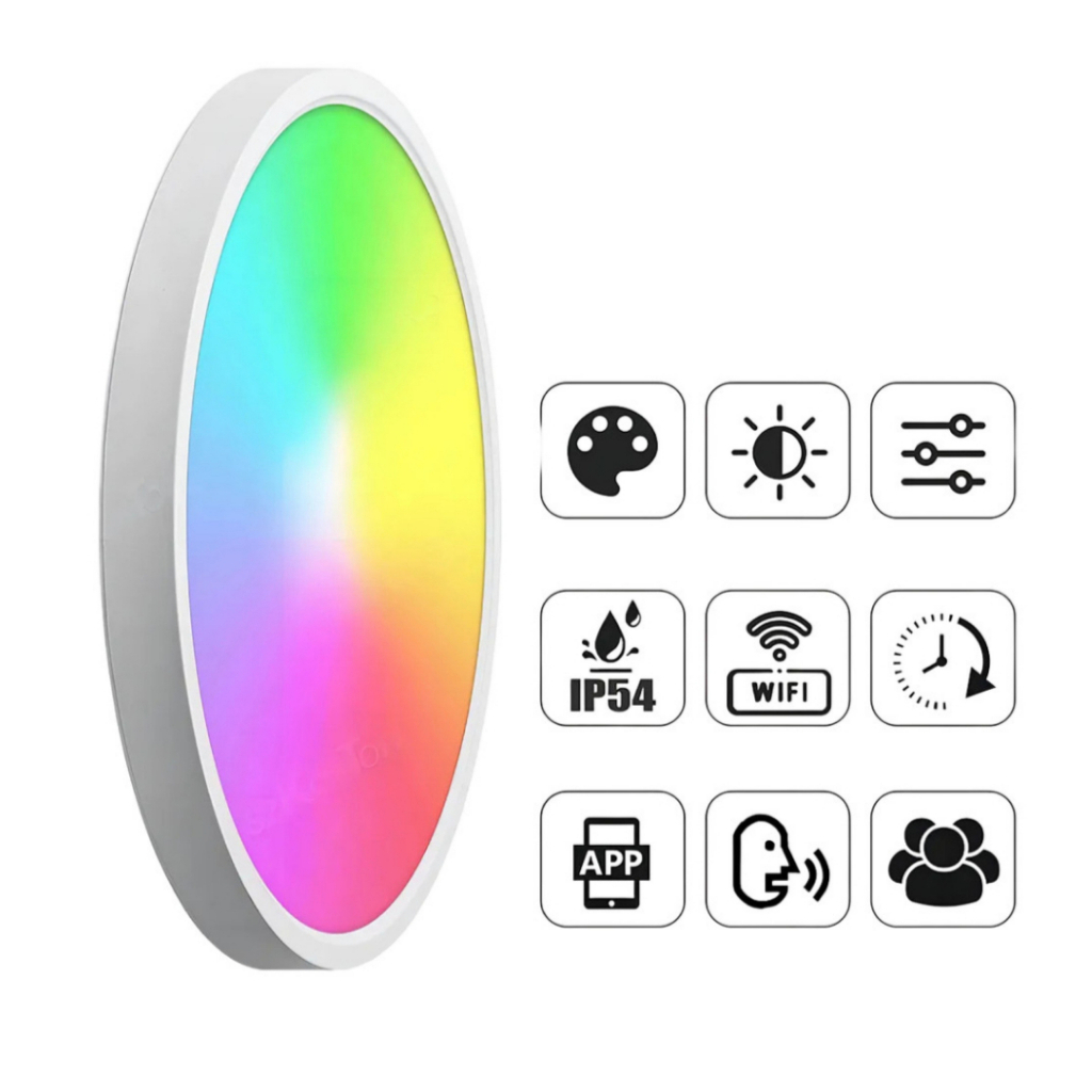 Luminária de Teto Plafon LED 21W RGB Inteligente WiFi Controle por App e Voz Dimerizável com Timer