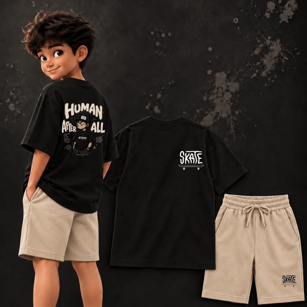 Conjunto Estiloso Skatista Confortável Para Menino 2 Ao 16 Camiseta + Bermuda