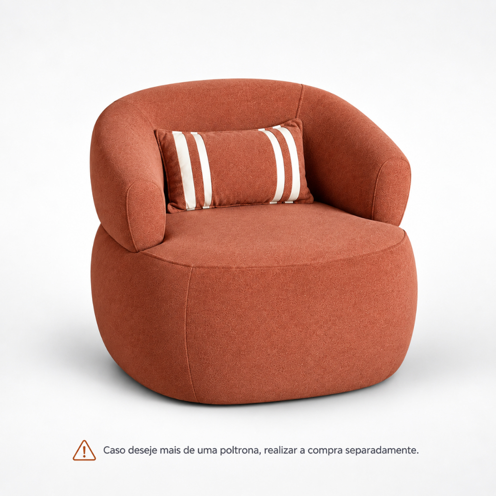 Poltrona Serena Orgânica Bouclê Terracota com Almofada Sofisticada e Confortável para Sala de Estar – AV