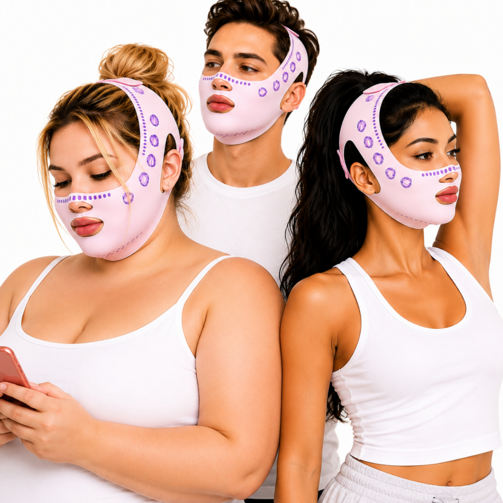 Máscara Lifting Facial Modeladora Anti Papada, Faixa Firmadora para Contorno do Rosto com Tecido Premium Reutilizável Pe