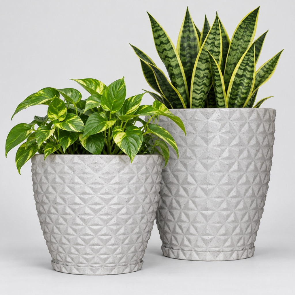 Kit 2 Vasos Polietileno para Plantas Jardim Sala Luxo Coluna Bojo Diamante PP e P