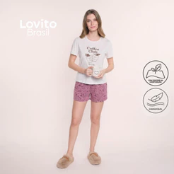 Lovito Conjunto de Pijama Curto Estampa Coffe Club PJB18631895