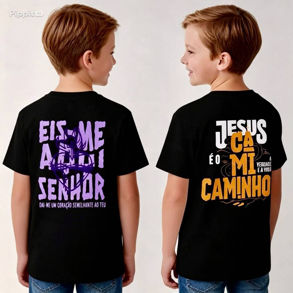 Camiseta Infantil Juvenil Católica Cristã Gospel 100% Algodão Estampa Religiosa Unissex 2 ao 16