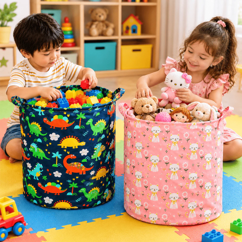 Cesto Organizador de Roupa Suja Infantil Dinossauro 60L Grande Capacidade para Brinquedos Lavanderia Banheiro