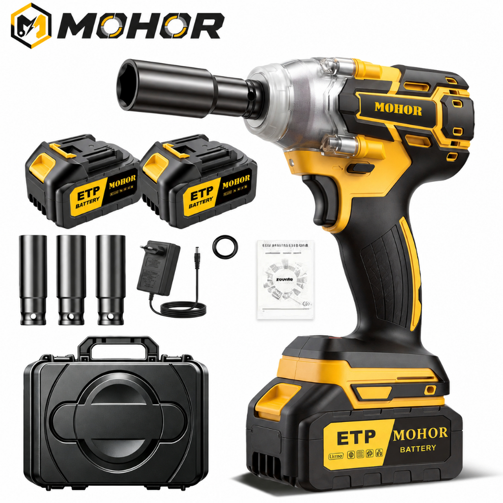 Parafusadeira Chave de Impacto 48V 800Nm Elétrica Sem Fio Alta Potência, Kit Completo com Soquetes e Maleta para Oficina