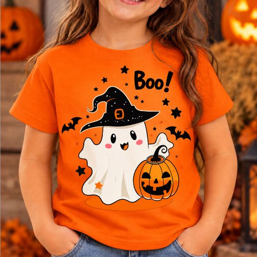 Camiseta Haloween Infantil Unissex Algodão Fantasia Fantasma Abóbora Camisa Blusa Leve e Confortável Envio Imediato
