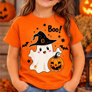 Camiseta Haloween Infantil Unissex Algodão Fantasia Fantasma Abóbora Camisa Blusa Leve e Confortável Envio Imediato