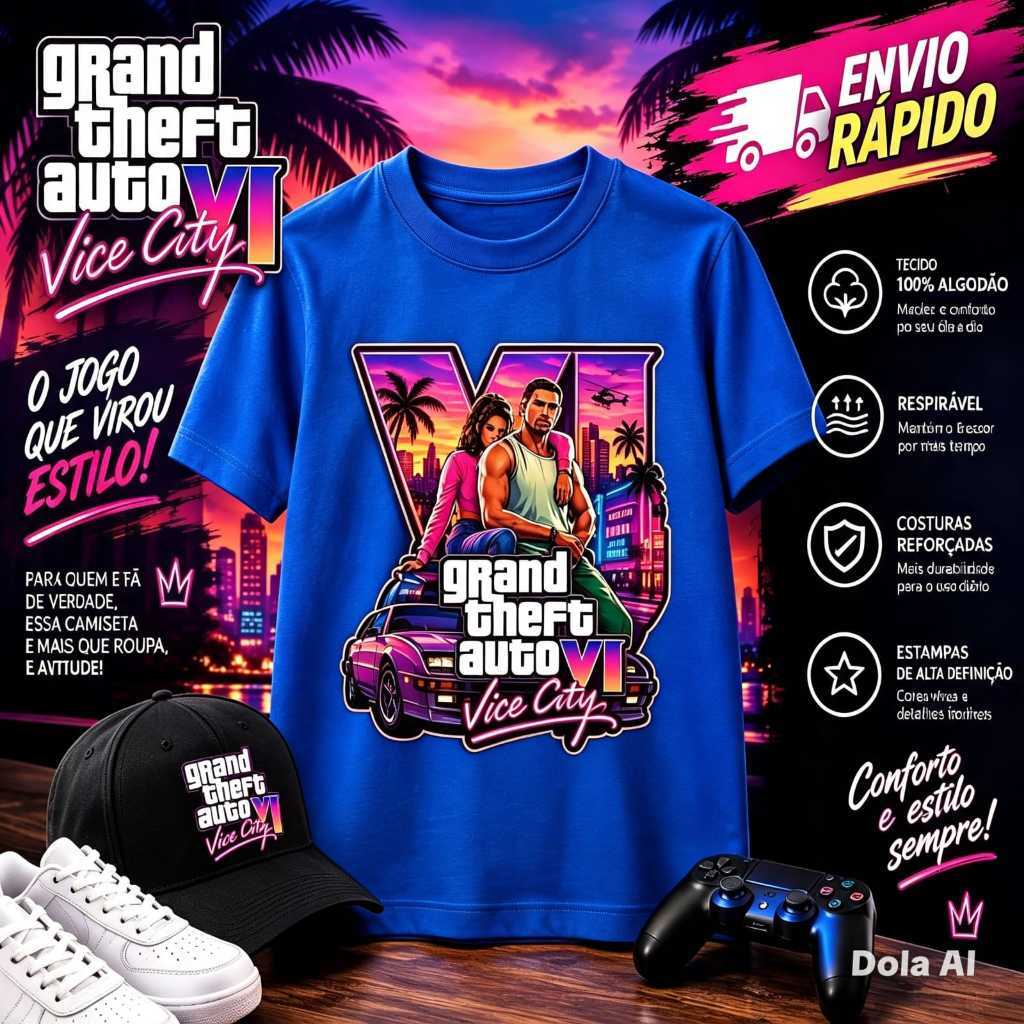 Camisa Camiseta Unissex GTA 6 Lançamento Estilosa confortável Envio Rapido