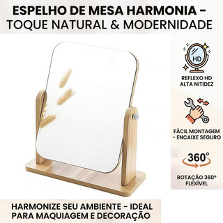 Espelho de Maquiagem Mesa Giratório 360° Grande Madeira Decorativo Moderno