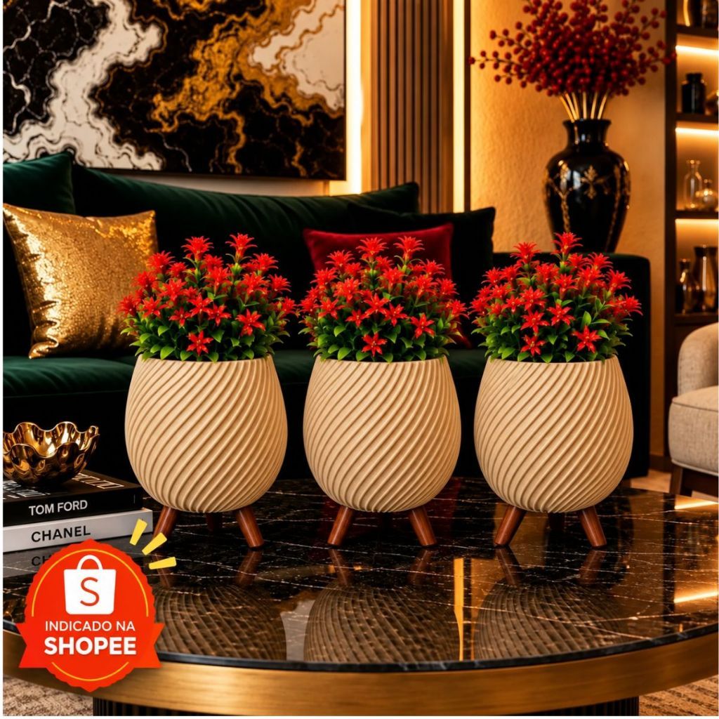 Kit 3 Vaso Decorativo Espiral Cachepô Minimalista Enfeite Decoração Casa Sala Rack Planta Artificial