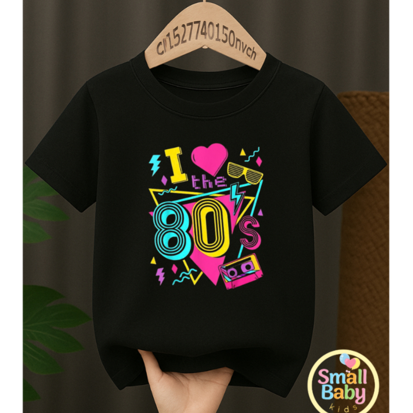 Camiseta Infantil Feminina Tshirt Estampada I Love 80s Anos 80 Moda Tendencia Confortavel