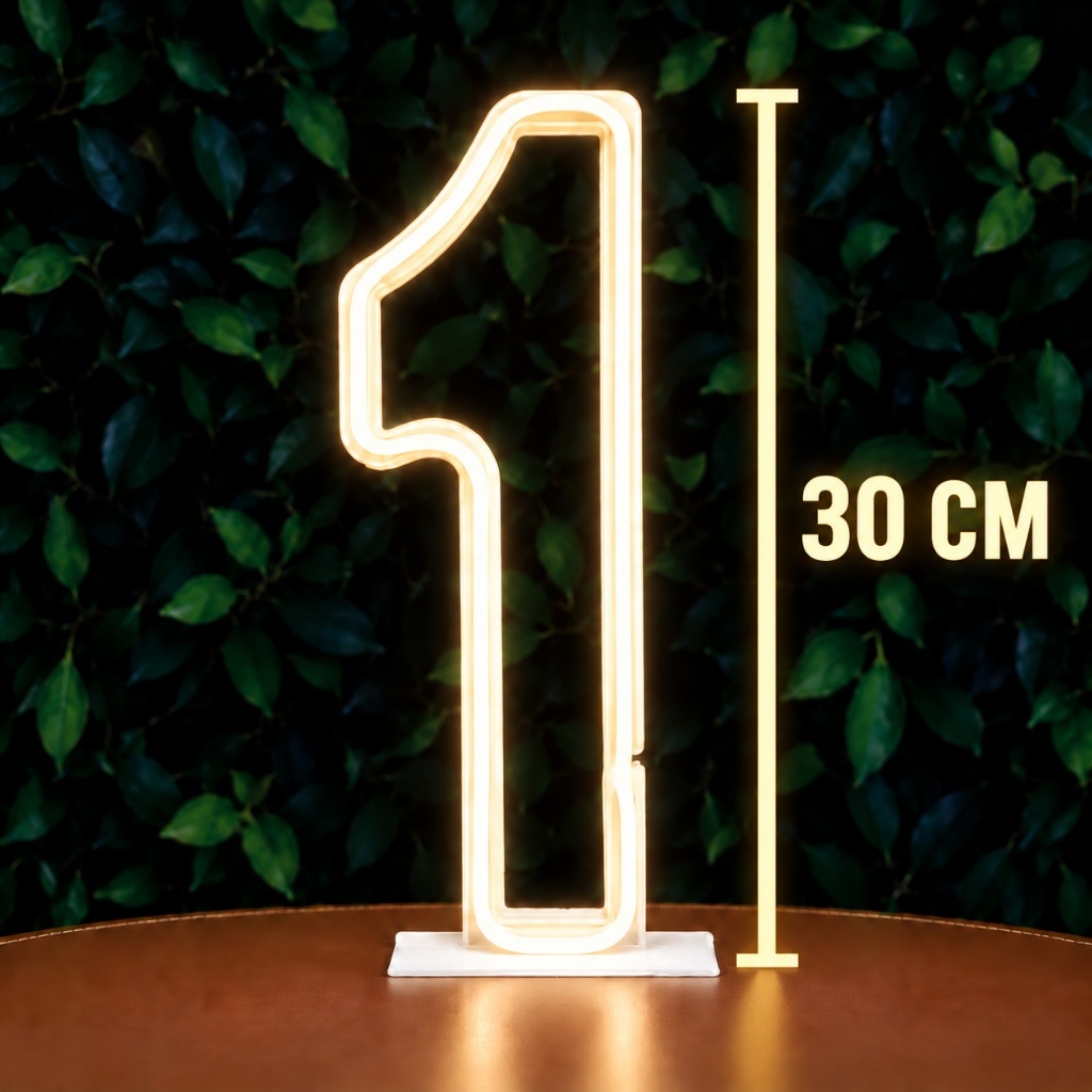 Luminária Led Neon Número 30cm - 0 a 9 Com pé embutido - Decoração Festa Aniversário Painel Luz Iluminação