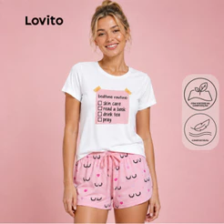Lovito Conjunto de Pijama Curto Estampado Routine PJB21452176