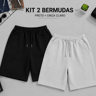 Kit 2 Bermudas Moletom Masculina Liso Short Algodão E Poliéster Premium Reforçado