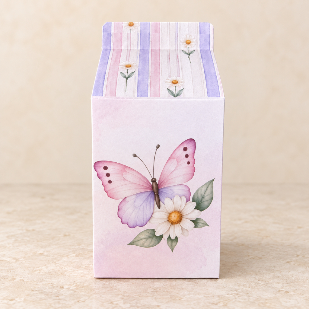 Kit de Caixinhas Milk - Jardim das Borboletas Rosa e Lilás para Lembrancinhas de Festa (Monte em Casa)