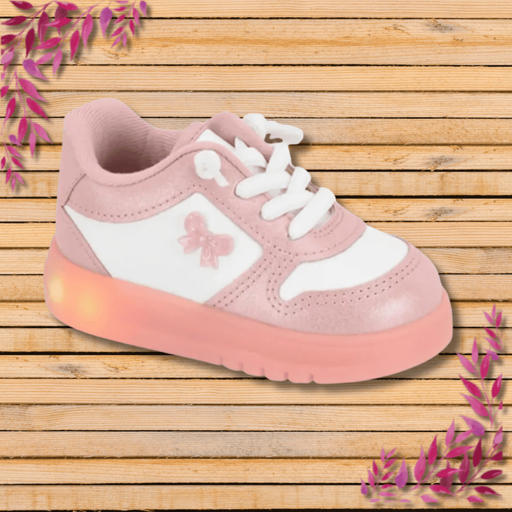 Tênis Infantil menina Molekinha Calce Fácil Glitter Led Feminino Pisca Pisca Rosa Creme Brilho Dia a Dia Escola Diversão