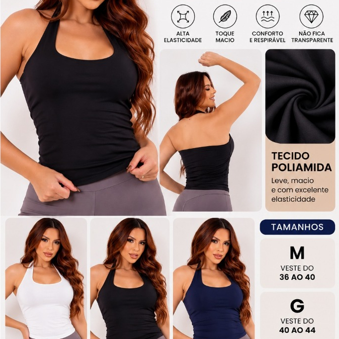 Blusa Feminina Poliamida Frente Única Regata Fitness Academia Alça Larga Confortável