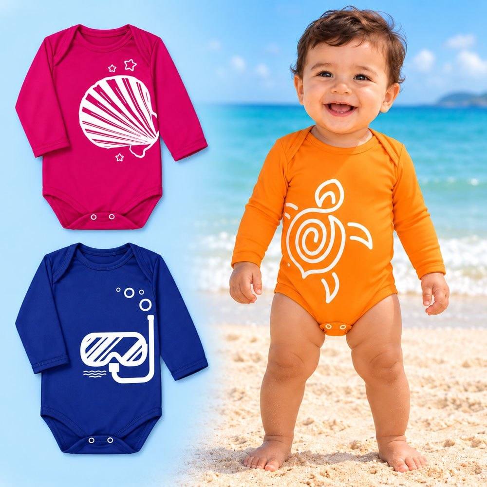 Body Bebê UV50+ Manga Longa Proteção Solar Para Praia e Piscina