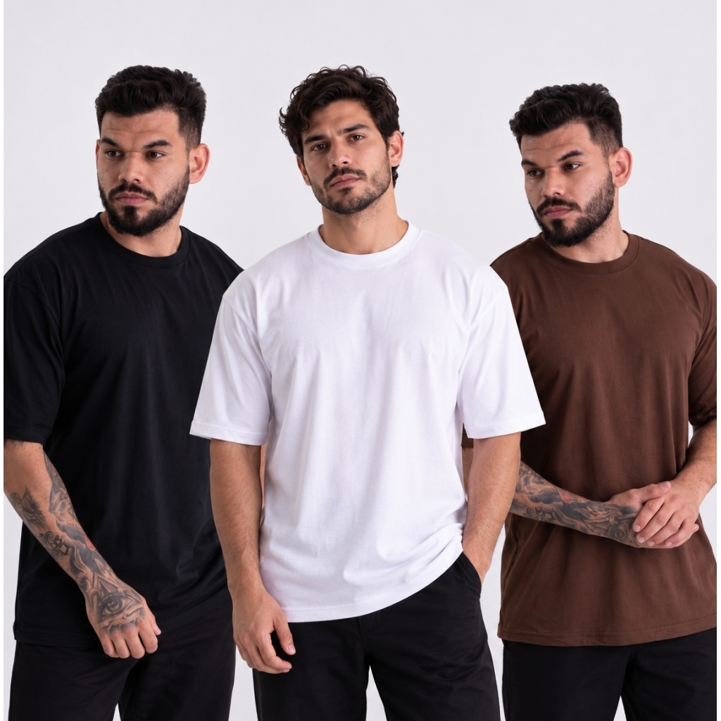 Kit 3 Camisetas Oversized Masculinas 100% Algodão Streetwear Básica Lisa Estilo Urbano P ao G1