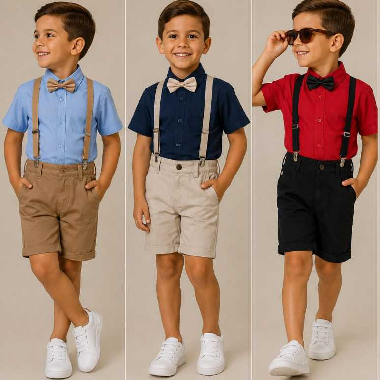 Conjunto Temático Sky - Contendo Camisa, Short, Suspensório + Gravata.