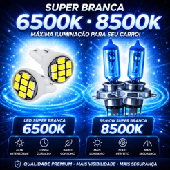 Lâmpada super branca h4 par + brinde Led lanterna 12v 55/65w