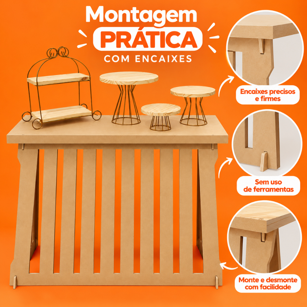 Mesa Ripada Geométrica Vazada MDF Triângulo Decoração Ambiente Aniversário Eventos