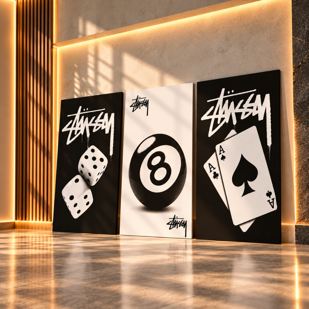 Quadros decorativos Jogos Preto e branco sala quarto interna da sua casa (3 peças)