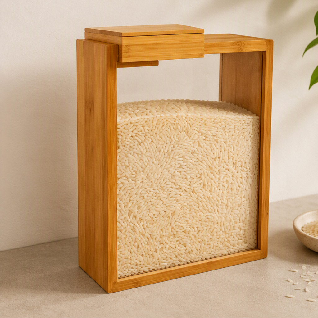 Organizador de Mantimentos Acrílico Transparente Tampa de Bambu com Ímã Pote Retangular para Cozinha Armário Grãos Café