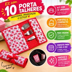 10 Porta Talheres Portátil Estojo Tecido Bolsa Necessaire Organizador Oferta Atacado Viagem Marmita
