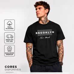 Camiseta Brooklyn New York Masculina 100% Algodão Estampa DTF Premium Casual Streetwear Menino Menina Estampada Colorida
