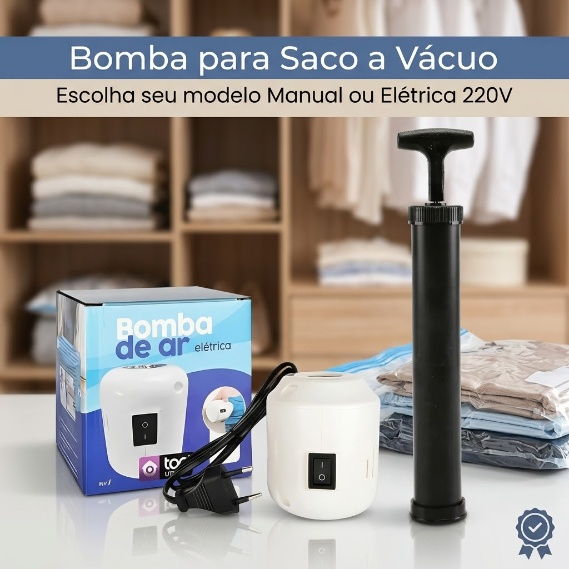 Bomba Elétrica 220V ou Sucção Manual Para Saco A Vácuo Organizador