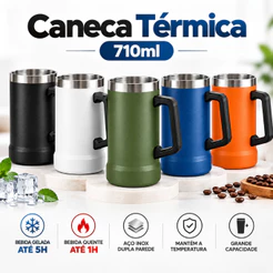 Caneca Térmica Chopp Cerveja Café Camada Dupla Em Inox Copo 710ml Quente ou Frio Com Alça