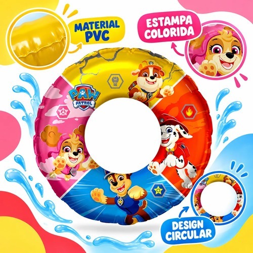 Boia Circular Infantil Inflável Patrulha Canina Piscina 56cm Até 30kg Etitoys — imagem 2 de 2