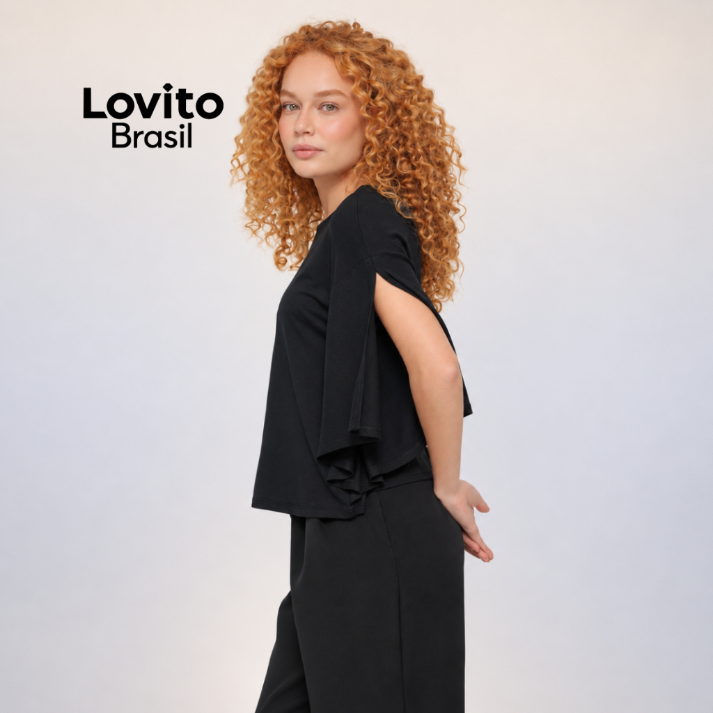Lovito Blusa Feminina com Modelagem Ampla BLB21922222 · foto 2