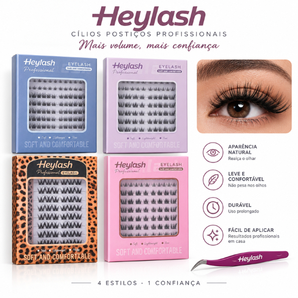 Heylash Kit Cílios Sem Cola - Pinça Inclusa, Fácil Aplicação em 30s, Reutilizável