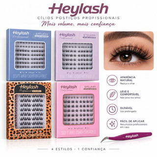 Heylash Kit Cílios Sem Cola - Pinça Inclusa, Fácil Aplicação em 30s, Reutilizável
