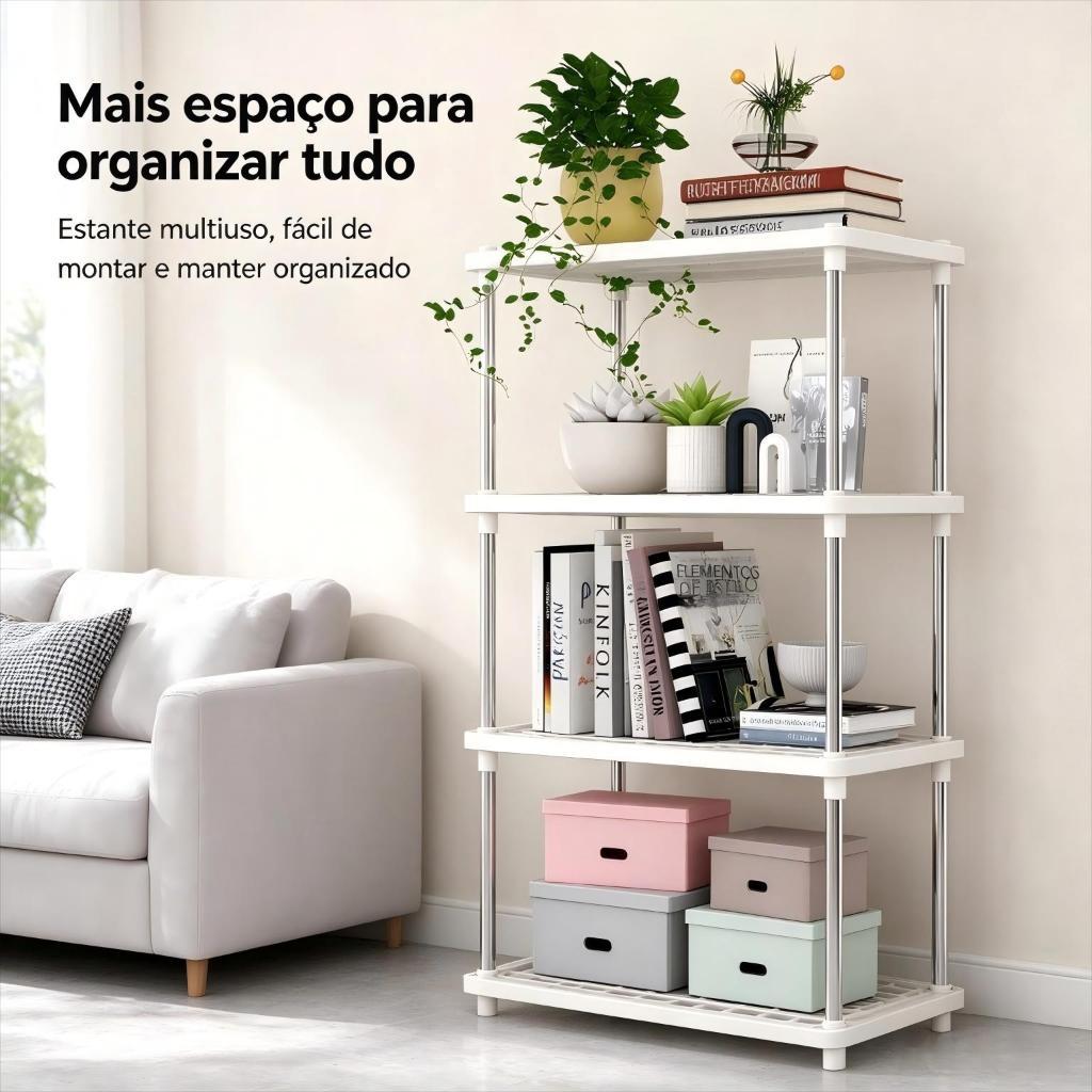 Estante Organizadora Multiuso Preta, 2/3/4 Prateleiras, Suporte de Armazenamento Resistente para Cozinha, Quarto, Banhei