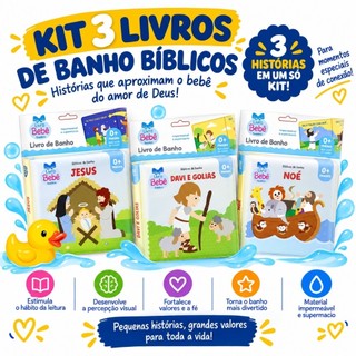 Kit 3 Livros Bíblicos de Banho Infantil | Noé, Jonas e Jesus