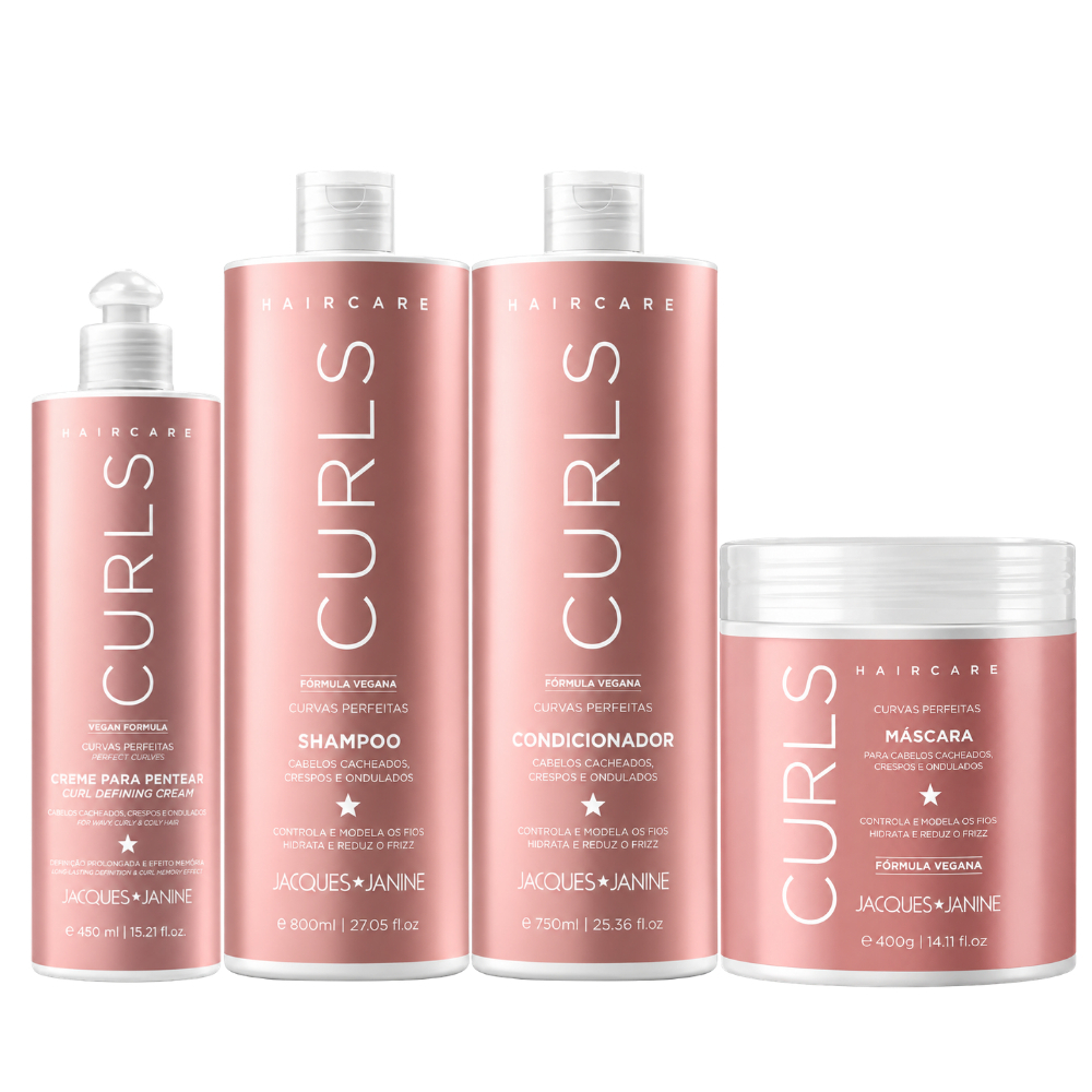 Jacques Janine Hair Care Curls Shampoo 800ml Condicionador 750ml + Máscara Hidratação 400g + Creme de Pentear 450ml