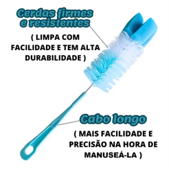 Escova Multiuso Limpa Garrafa Copo Squeeze 30cm com Cerdas de Nylon e Ponta de Espuma Envio Rapido