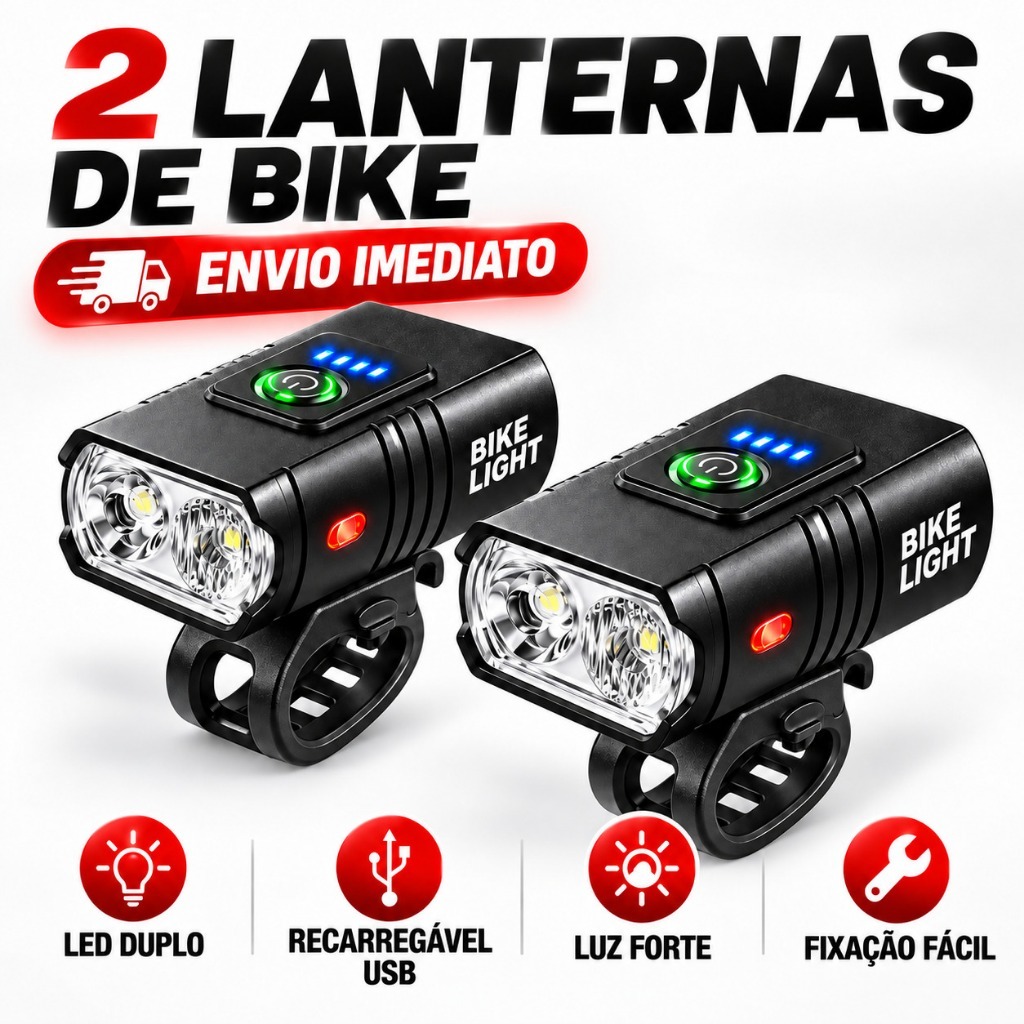 Farol Bicicleta LED 2 LEDs Recarregável USB Lanterna Bike Potente