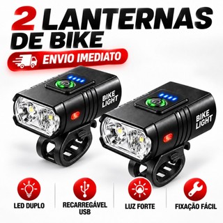 Farol Bicicleta LED 2 LEDs Recarregável USB Lanterna Bike Potente