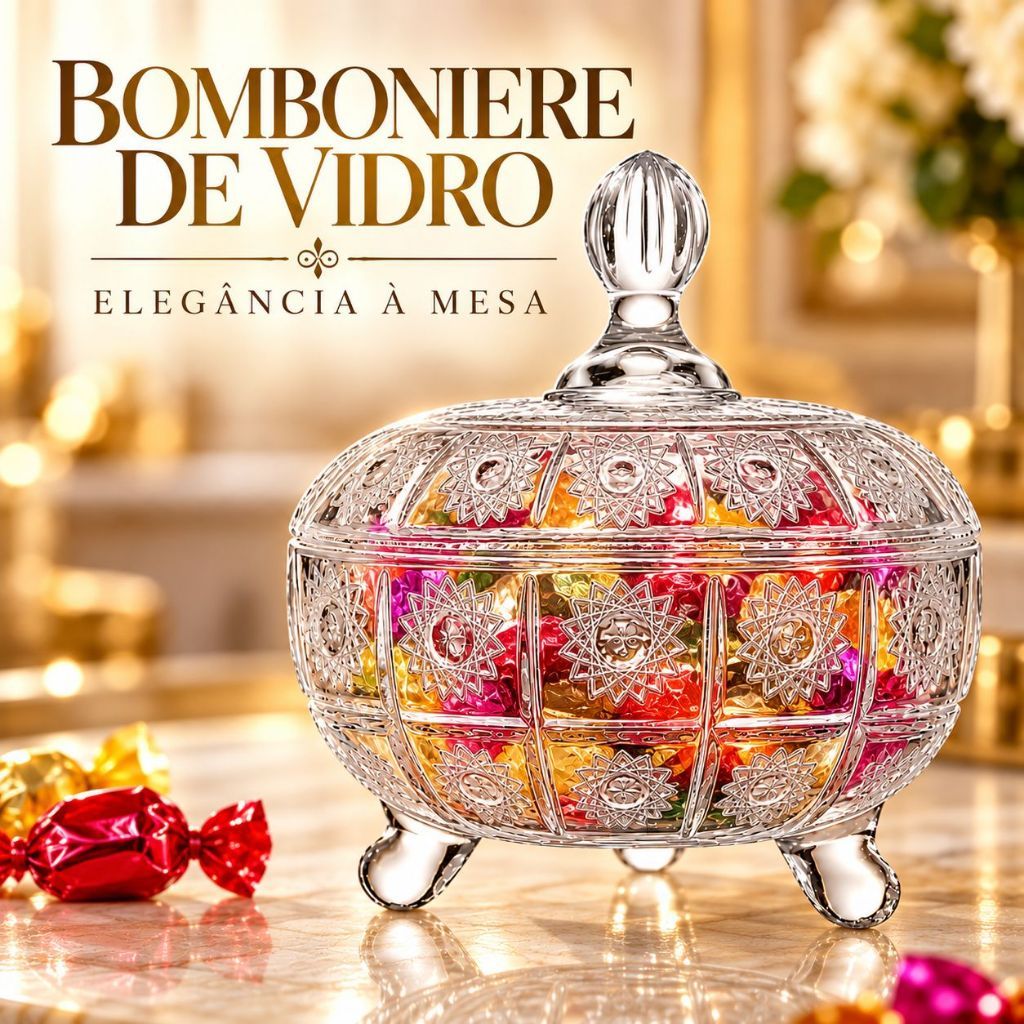 Potiche de Vidro Clear Bohemia Com Tampa e Pe 630ml Decoração Baleiro Bomboniere Luxo Elegante