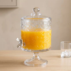 Suqueira Bold Daisy 4,5L Cristal Wolff com Pé e Tampa Redonda para Sucos Água Bebidas Mesa Posta Festas Recepção Prática