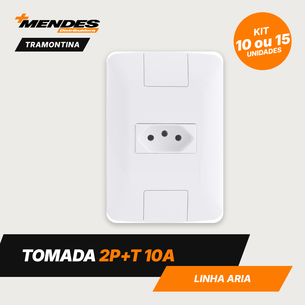 Kit 10 ou 15 Tomadas 2P+T 10A Tramontina Aria Branco Padrão ABNT Completa com Suporte Instalação Elétrica