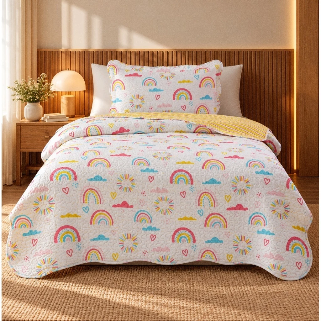 Cobre Leito Solteiro 2 Peças Dupla Face Infantil Matelado Ultrassônico – Colcha para Quarto de Criança Menina e Menino — imagem 1