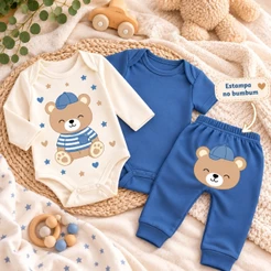 Conjunto Bebê Trio 3 Pçs Algodão: Body e Calça OU Regata e Shorts Estampas Divertidas Roupa de Bebê Menino Verão Inverno