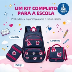 Kit Mochila Escolar Lancheira Estojo Lotso Toy Story Espaçosa Disney