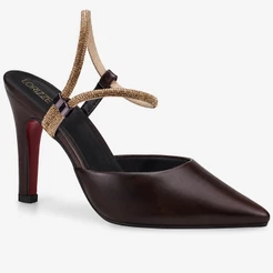 Sapato Feminino Scarpin Salto Alto Traseiro Aberto com Brilho Confortavel 4001